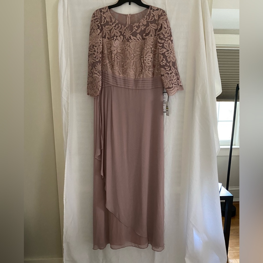 Alex Evenings Pink Off Shoulder Gown with 3/4 Sleeves
